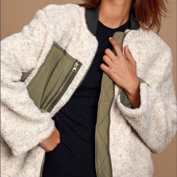 Free People Rivington Sherpa Jacket In Olive Green & Ivory - Picture 4 of 6